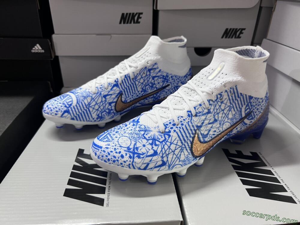 Nike Air Zoom Mercurial Superfly 9 Elite AG High-Tops Football Boots - Blue/White