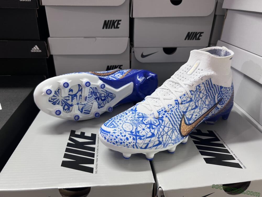 Nike Air Zoom Mercurial Superfly 9 Elite AG High-Tops Football Boots - Blue/White