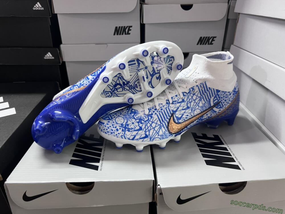 Nike Air Zoom Mercurial Superfly 9 Elite AG High-Tops Football Boots - Blue/White