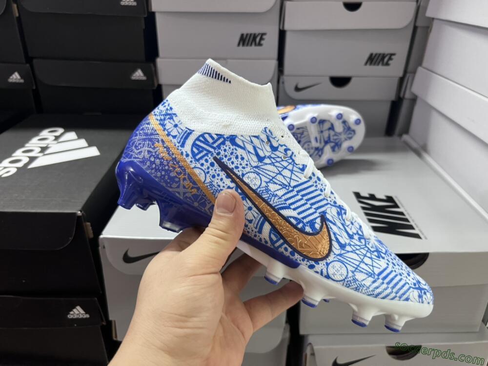 Nike Air Zoom Mercurial Superfly 9 Elite AG High-Tops Football Boots - Blue/White
