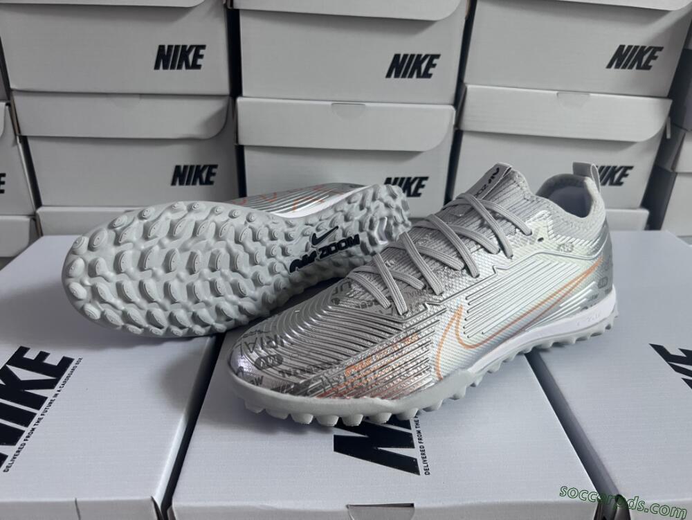 Nike Air Zoom Mercurial Vapor 15 Pro TF Low-Tops Football Shoes - Silver/Gold/Black