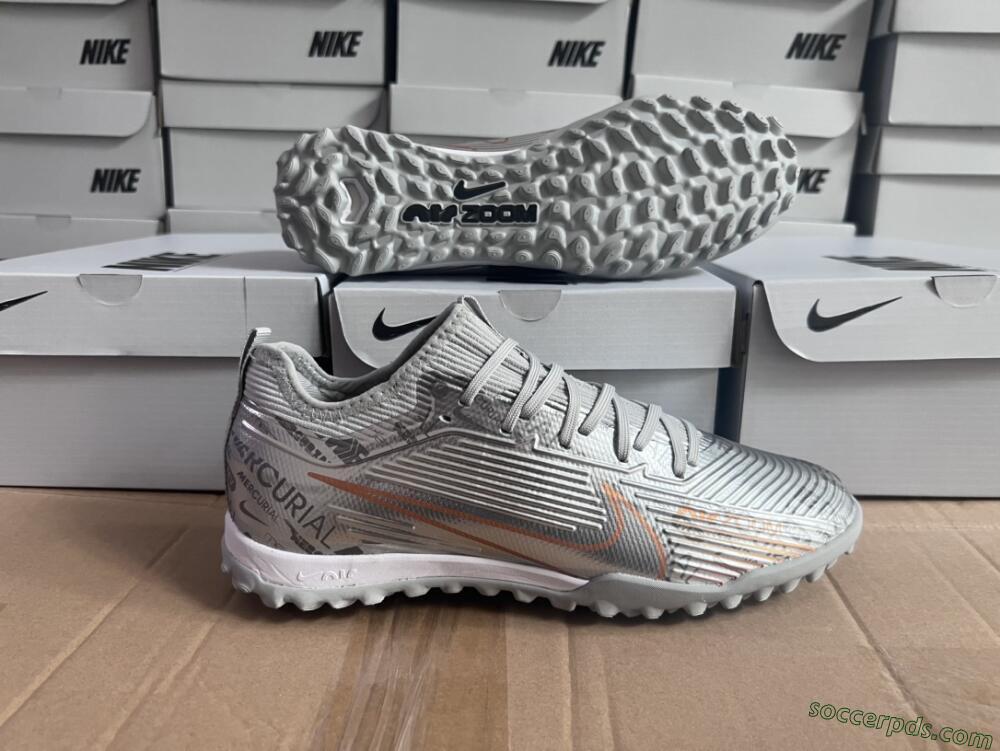 Nike Air Zoom Mercurial Vapor 15 Pro TF Low-Tops Football Shoes - Silver/Gold/Black