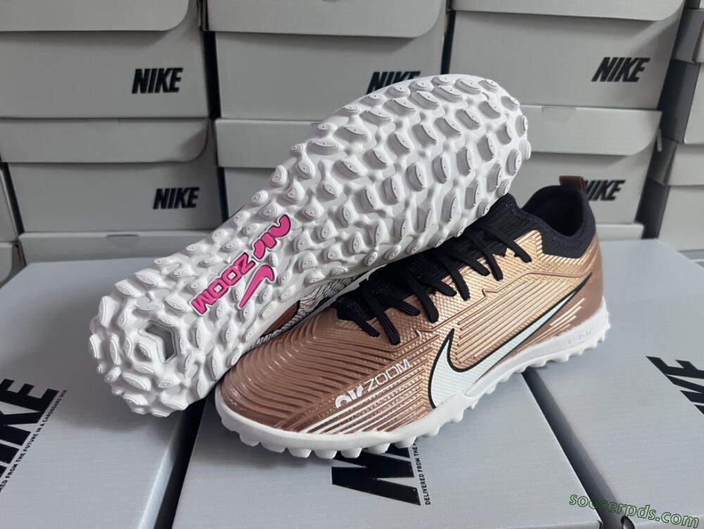 Nike Air Zoom Mercurial Vapor 15 Pro TF Low-Tops Football Shoes - Rose Gold/Black/White