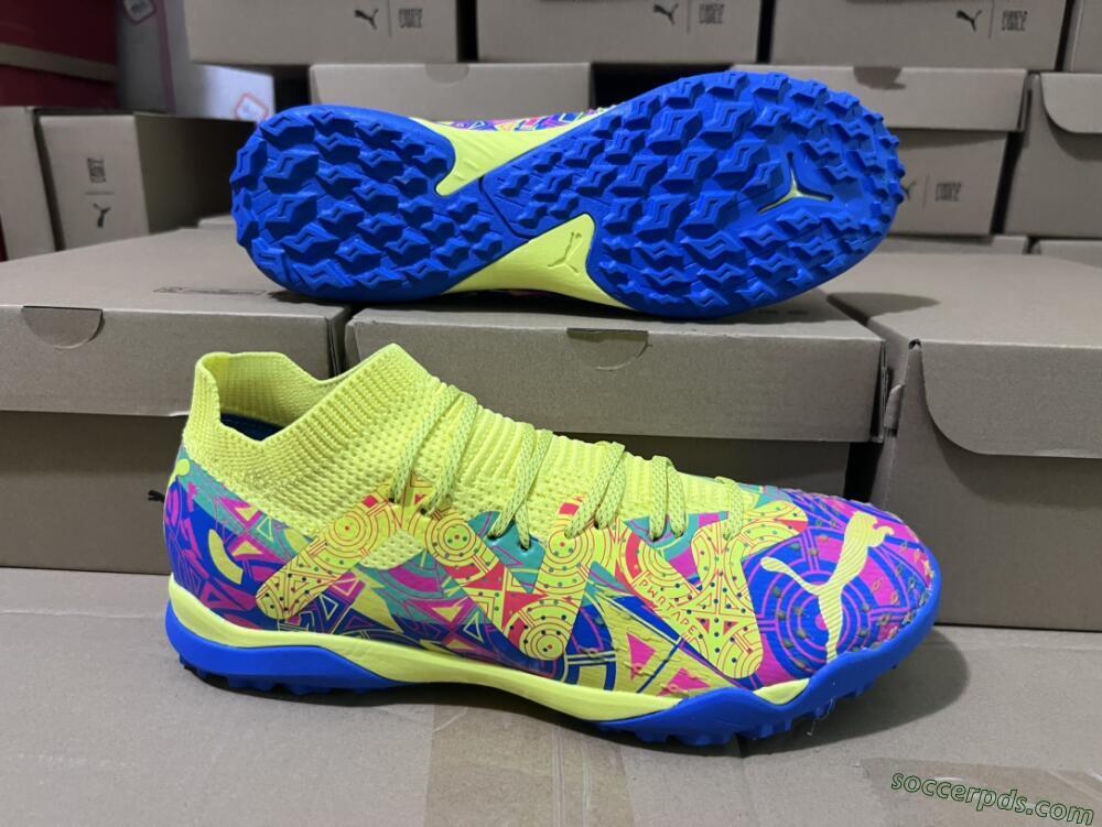 Puma Future X Powercat Tokyo Match TF Low-Tops Football Shoes - Blue/Yellow/Pink