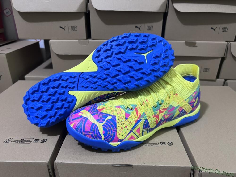 Puma Future X Powercat Tokyo Match TF Low-Tops Football Shoes - Blue/Yellow/Pink