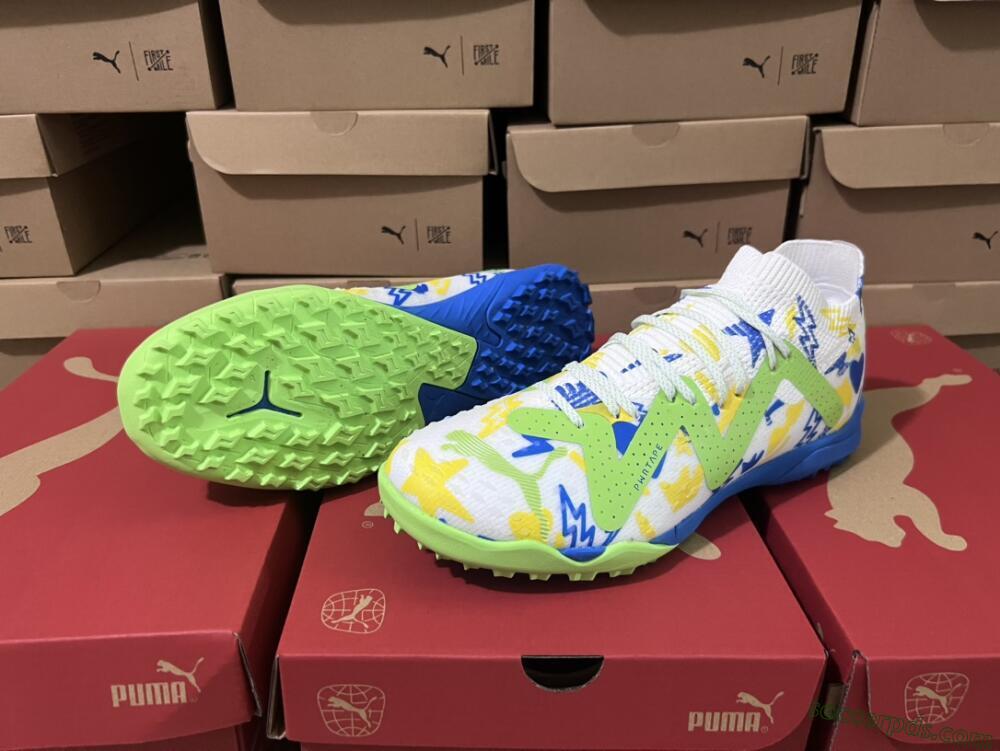 Puma Future Ultimate TF Low-Tops Football Shoes - White/Blue/Yellow/Green