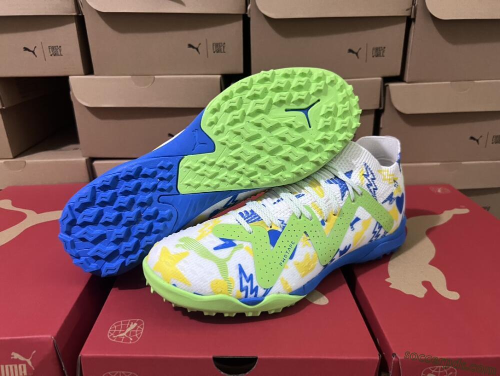 Puma Future Ultimate TF Low-Tops Football Shoes - White/Blue/Yellow/Green