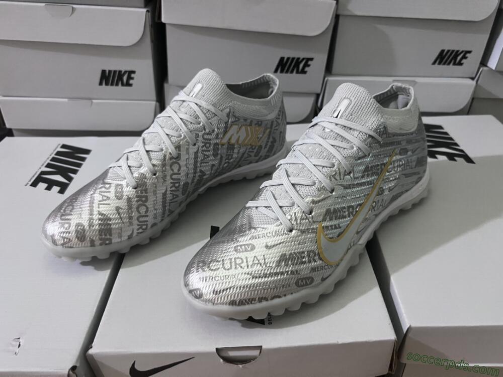 Nike Air Zoom Mercurial Vapor 15 Elite TF Low-Tops Football Shoes - Silver/Gold