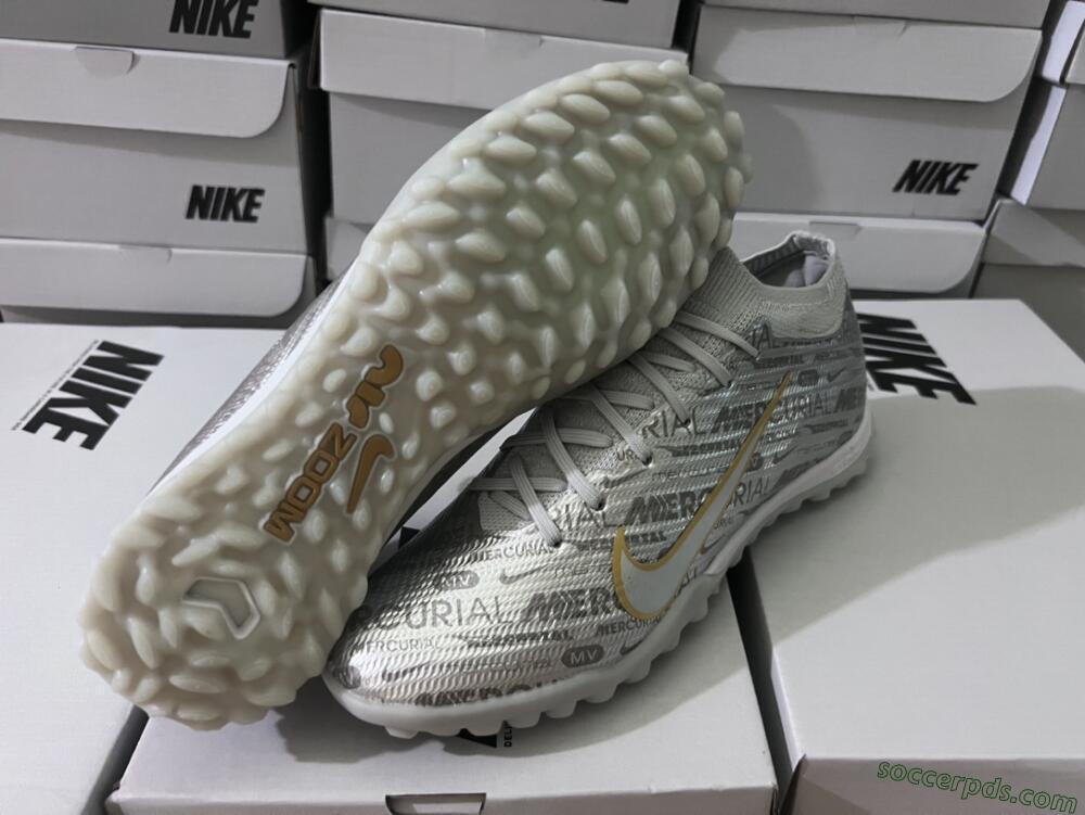 Nike Air Zoom Mercurial Vapor 15 Elite TF Low-Tops Football Shoes - Silver/Gold
