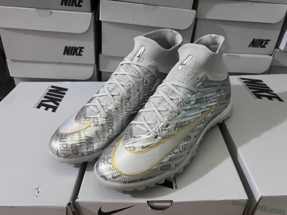 Nike Air Zoom Mercurial Superfly 9 Elite TF High-Tops Football Shoes - Silver/Gold