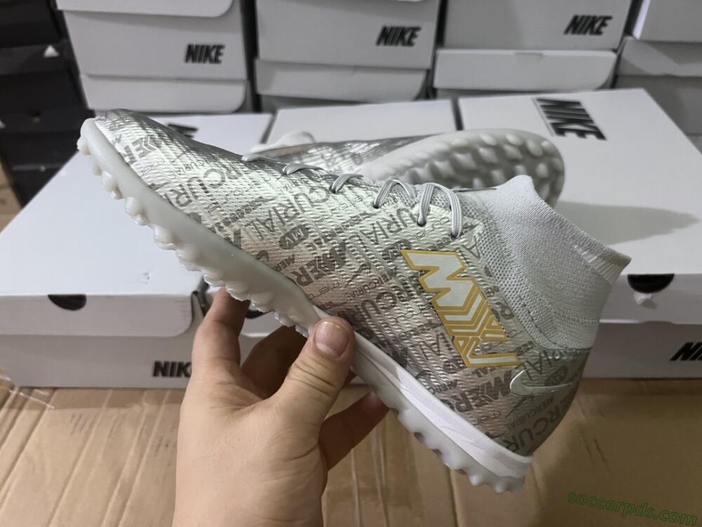 Nike Air Zoom Mercurial Superfly 9 Elite TF High-Tops Football Shoes - Silver/Gold