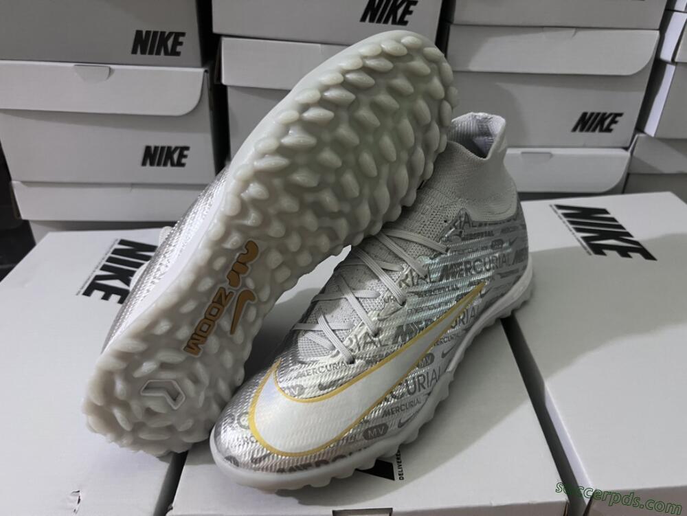 Nike Air Zoom Mercurial Superfly 9 Elite TF High-Tops Football Shoes - Silver/Gold