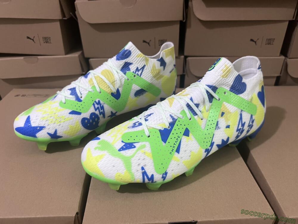 Puma Future Ultimate DNA FG Low-Tops Football Boots - White/Blue/Yellow/Green
