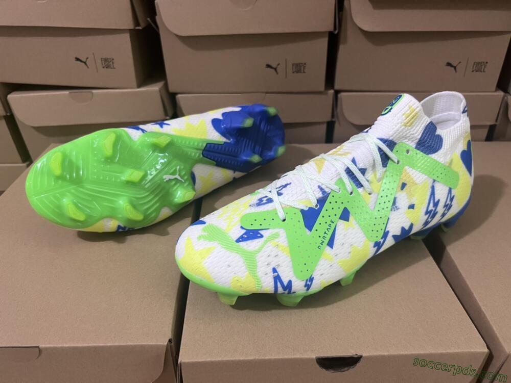 Puma Future Ultimate DNA FG Low-Tops Football Boots - White/Blue/Yellow/Green
