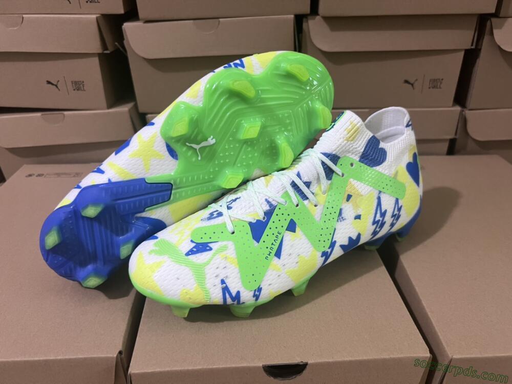 Puma Future Ultimate DNA FG Low-Tops Football Boots - White/Blue/Yellow/Green