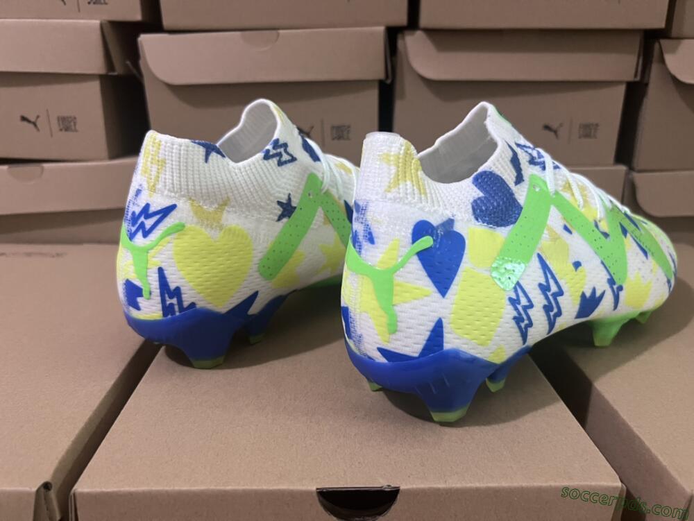 Puma Future Ultimate DNA FG Low-Tops Football Boots - White/Blue/Yellow/Green