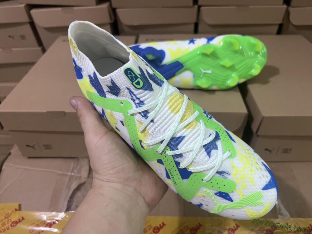 Puma Future Ultimate DNA FG Low-Tops Football Boots - White/Blue/Yellow/Green