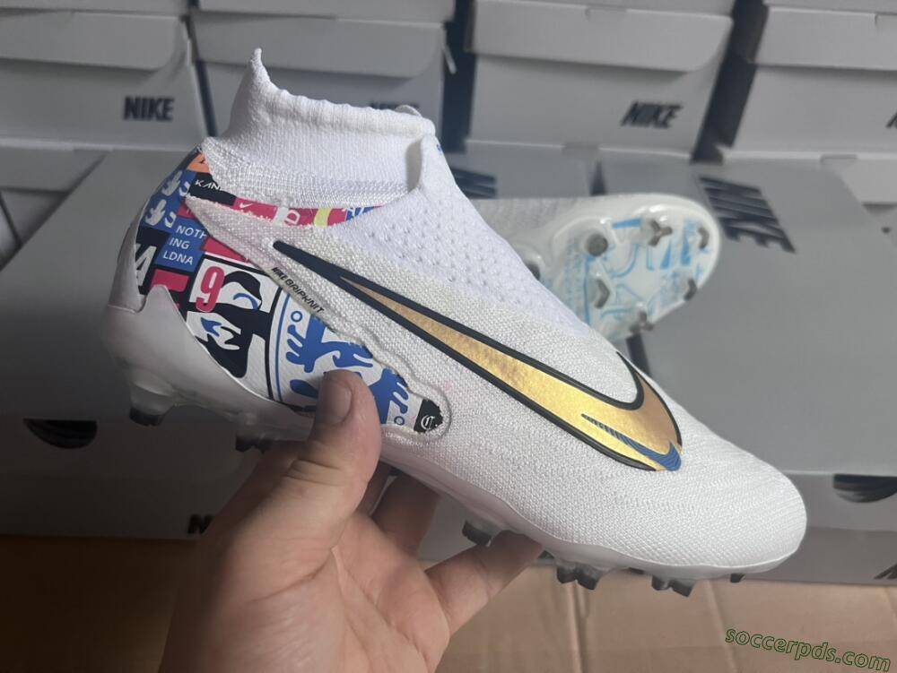 Harry Kane x Nike Phantom GX DF Elite FG Low-Tops Football Boots - White/Gold/Blue