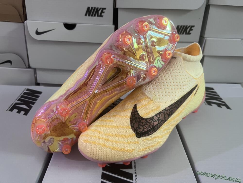 Nike Phantom GX Elite DF Link Blaze Pack FG High-Tops Football Boots - Citron Tint/Burgundy Crush