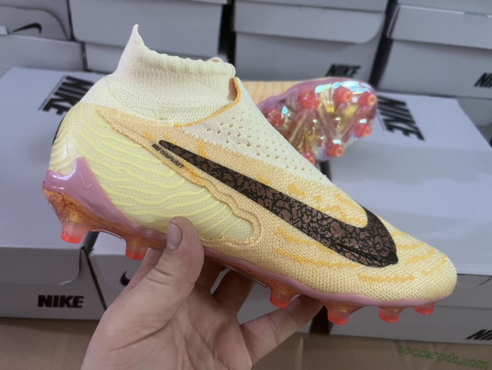 Nike Phantom GX Elite DF Link Blaze Pack FG High-Tops Football Boots - Citron Tint/Burgundy Crush