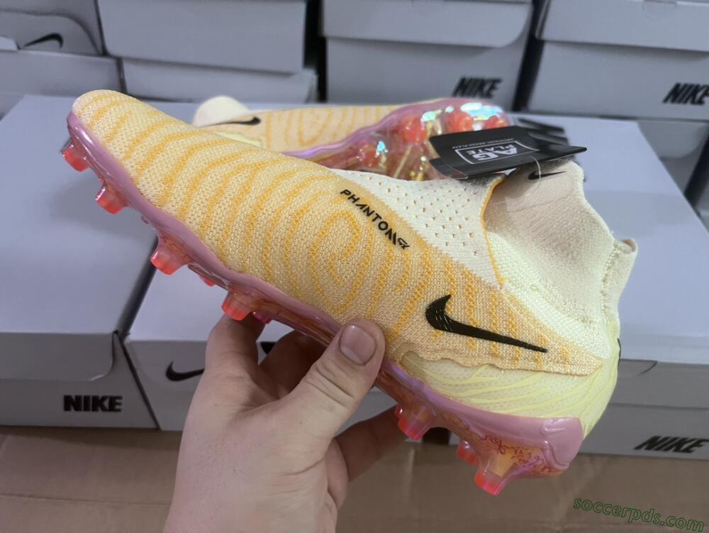 Nike Phantom GX Elite DF Link Blaze Pack FG High-Tops Football Boots - Citron Tint/Burgundy Crush