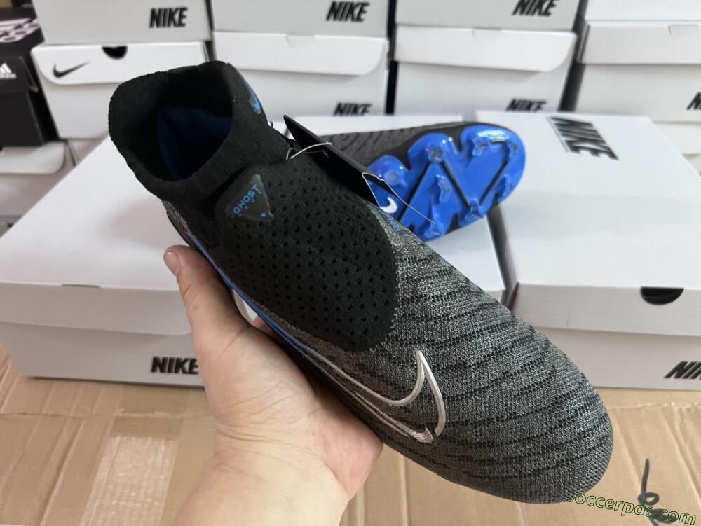 Nike Phantom GX Elite DF Link FG High-Tops Football Boots - Grey/Black/Blue