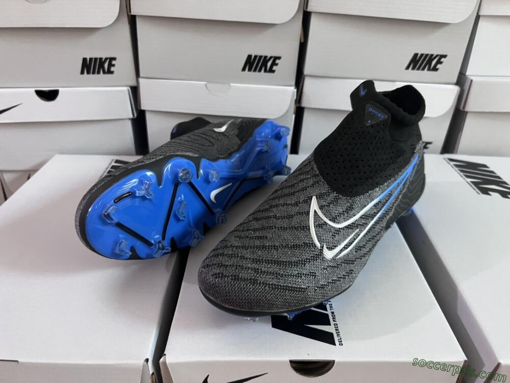 Nike Phantom GX Elite DF Link FG High-Tops Football Boots - Grey/Black/Blue