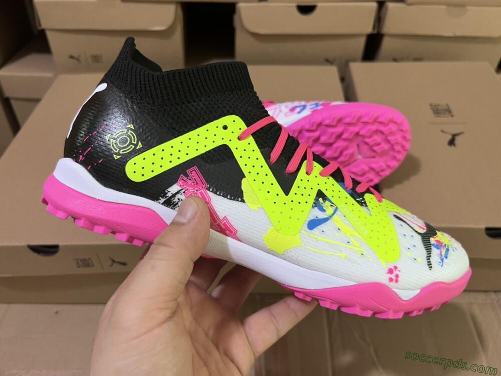 Puma Future X Powercat Tokyo Match TF Low-Tops Football Shoes - White/Black/Pink/Yellow