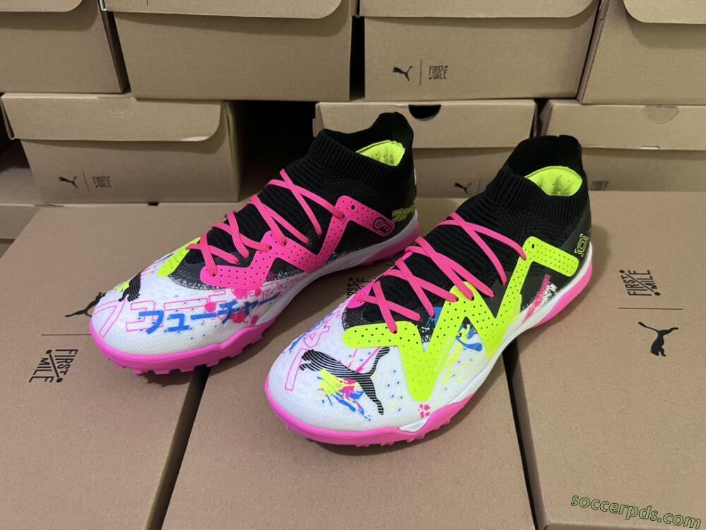 Puma Future X Powercat Tokyo Match TF Low-Tops Football Shoes - White/Black/Pink/Yellow
