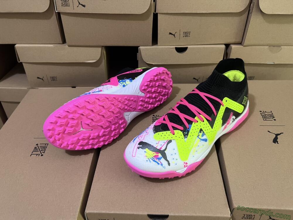 Puma Future X Powercat Tokyo Match TF Low-Tops Football Shoes - White/Black/Pink/Yellow