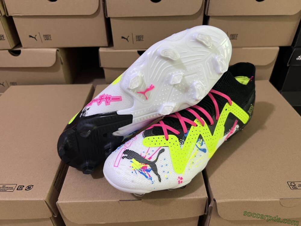 Puma Future X Powercat Tokyo Match FG Low-Tops Football Boots - White/Black/Green/Pink