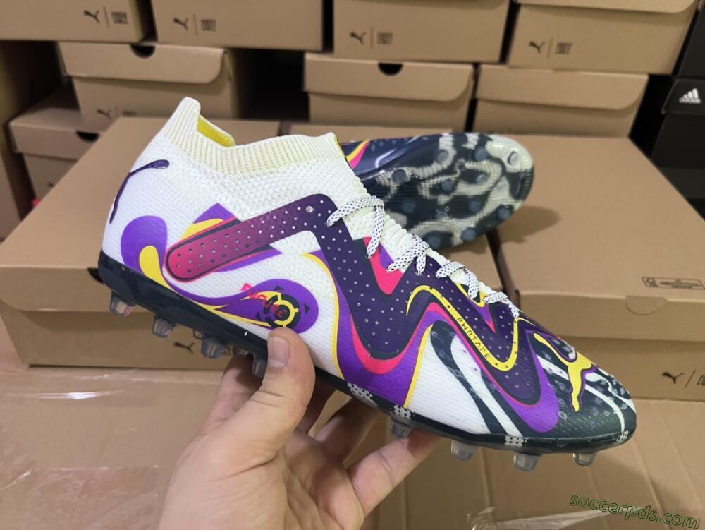 Puma Future Ultimate NJR MG Low-Tops Football Boots - White/Purple/Yellow