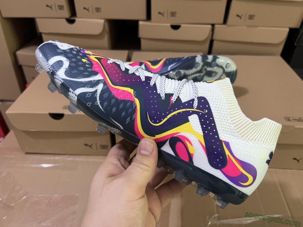 Puma Future Ultimate NJR MG Low-Tops Football Boots - White/Purple/Yellow