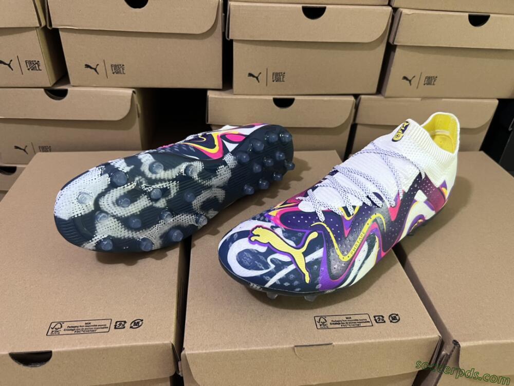 Puma Future Ultimate NJR MG Low-Tops Football Boots - White/Purple/Yellow
