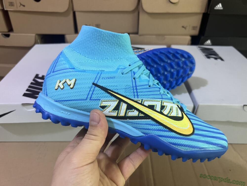 Kylian Mbappe x Nike Air Zoom Mercurial Superfly 9 Elite TF High-Tops Football Shoes - Blue/Yellow/Black