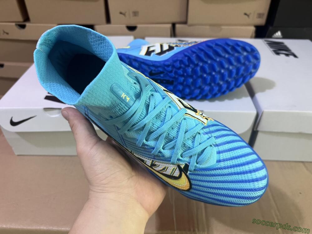 Kylian Mbappe x Nike Air Zoom Mercurial Superfly 9 Elite TF High-Tops Football Shoes - Blue/Yellow/Black