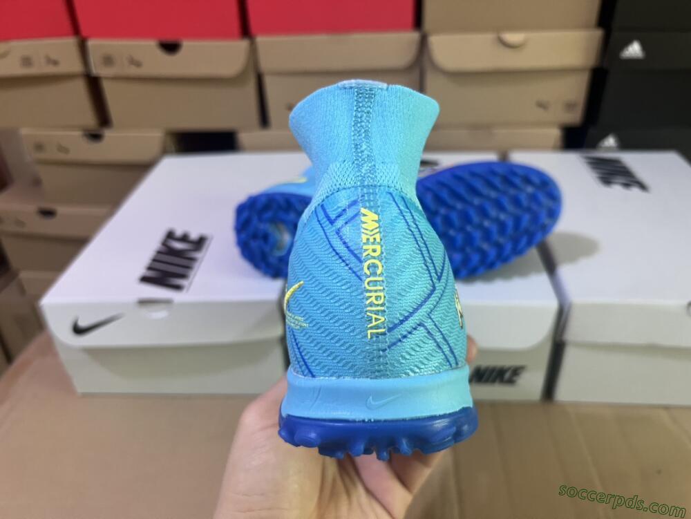 Kylian Mbappe x Nike Air Zoom Mercurial Superfly 9 Elite TF High-Tops Football Shoes - Blue/Yellow/Black
