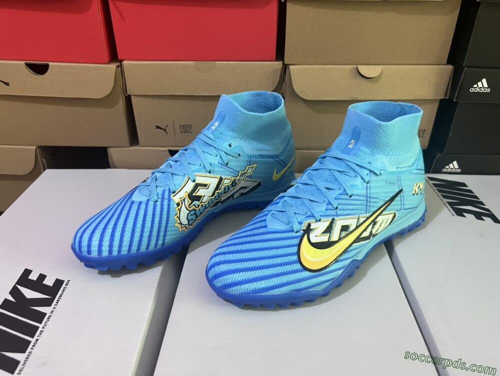 Kylian Mbappe x Nike Air Zoom Mercurial Superfly 9 Elite TF High-Tops Football Shoes - Blue/Yellow/Black
