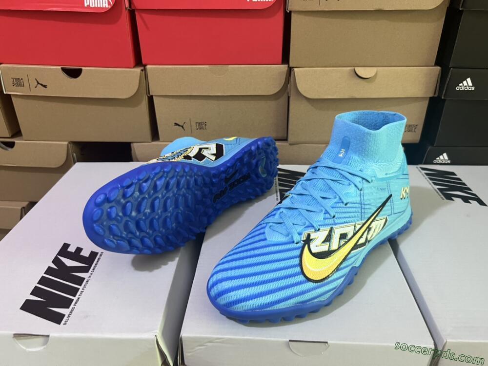 Kylian Mbappe x Nike Air Zoom Mercurial Superfly 9 Elite TF High-Tops Football Shoes - Blue/Yellow/Black