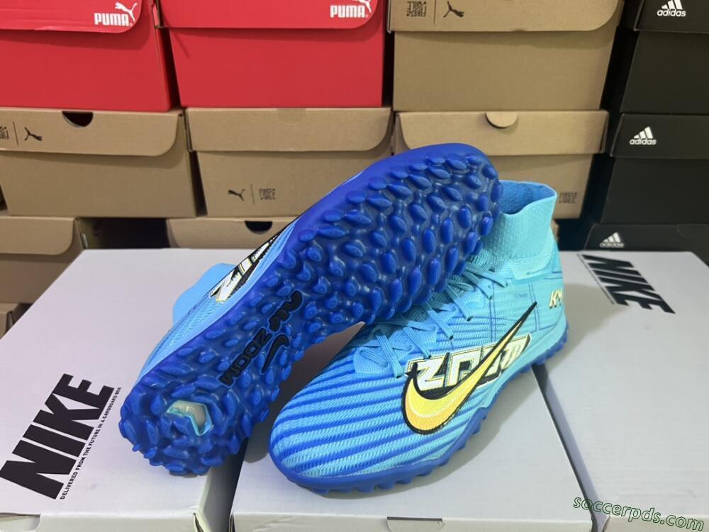 Kylian Mbappe x Nike Air Zoom Mercurial Superfly 9 Elite TF High-Tops Football Shoes - Blue/Yellow/Black
