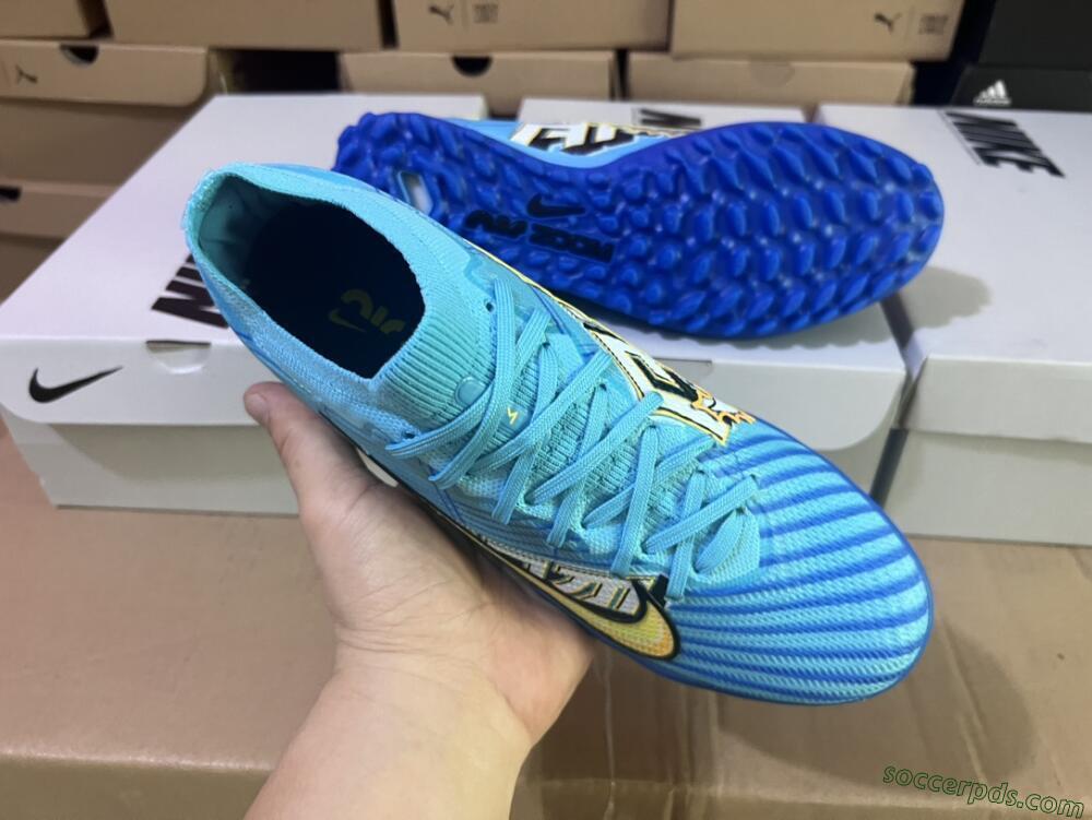 Kylian Mbappe x Nike Air Zoom Mercurial Vapor 15 Elite TF Low-Tops Football Shoes - Blue/Yellow/Black