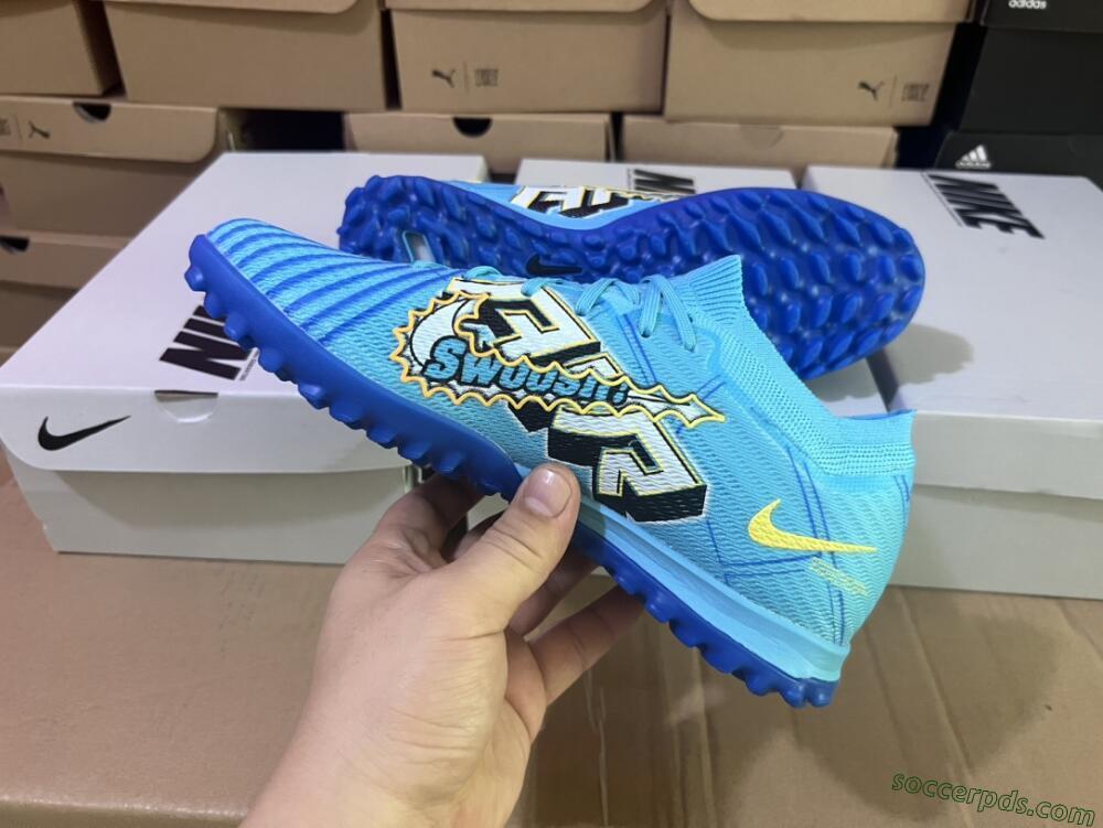 Kylian Mbappe x Nike Air Zoom Mercurial Vapor 15 Elite TF Low-Tops Football Shoes - Blue/Yellow/Black