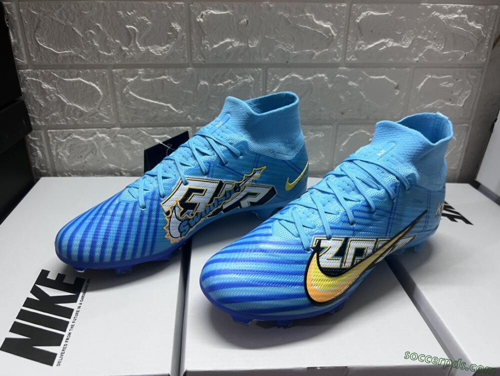 Kylian Mbappe x Nike Air Zoom Mercurial Superfly 9 Elite FG High-Tops Football Boots - Blue/Yellow/Black