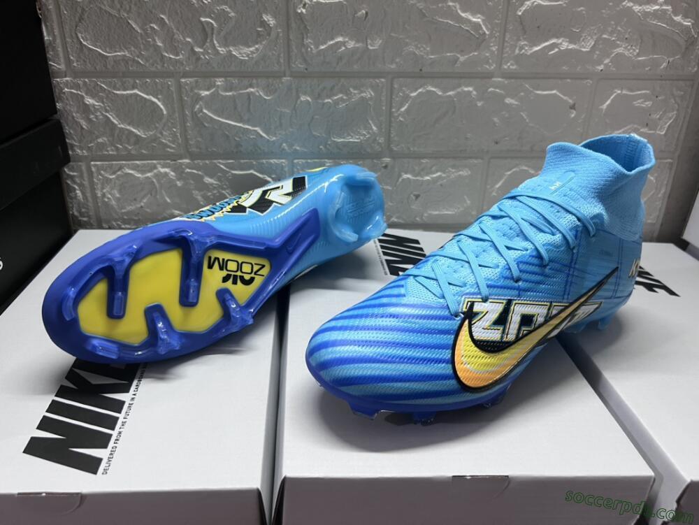 Kylian Mbappe x Nike Air Zoom Mercurial Superfly 9 Elite FG High-Tops Football Boots - Blue/Yellow/Black