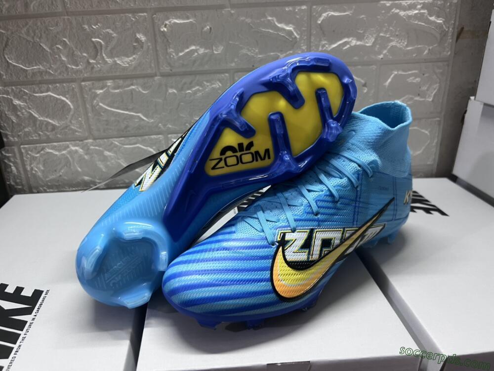 Kylian Mbappe x Nike Air Zoom Mercurial Superfly 9 Elite FG High-Tops Football Boots - Blue/Yellow/Black