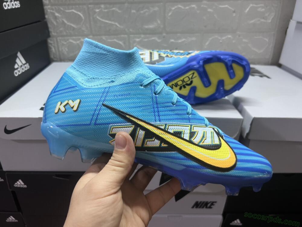 Kylian Mbappe x Nike Air Zoom Mercurial Superfly 9 Elite FG High-Tops Football Boots - Blue/Yellow/Black