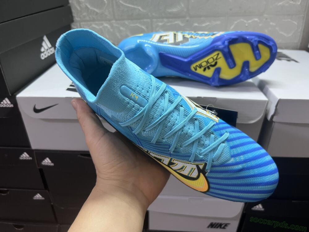 Kylian Mbappe x Nike Air Zoom Mercurial Superfly 9 Elite FG High-Tops Football Boots - Blue/Yellow/Black