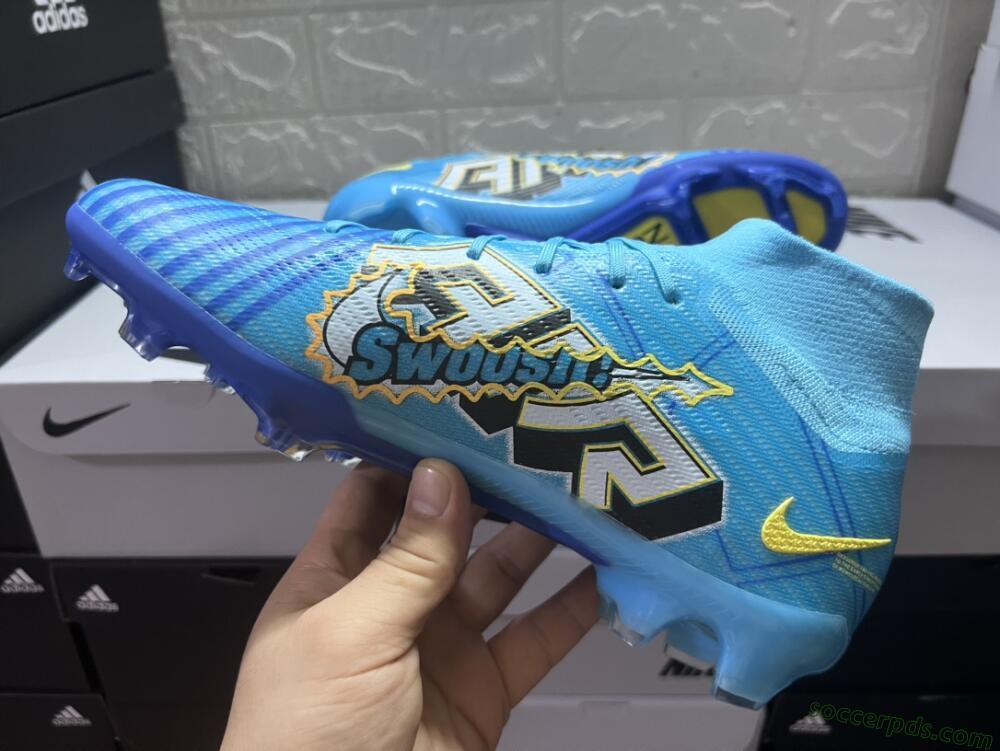 Kylian Mbappe x Nike Air Zoom Mercurial Superfly 9 Elite FG High-Tops Football Boots - Blue/Yellow/Black