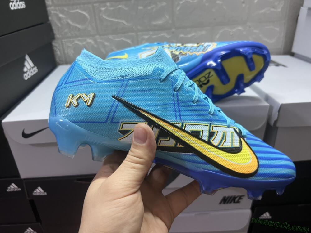 Kylian Mbappe x Nike Air Zoom Mercurial Vapor 15 Elite FG Low-Tops Football Boots - Blue/Yellow/Black