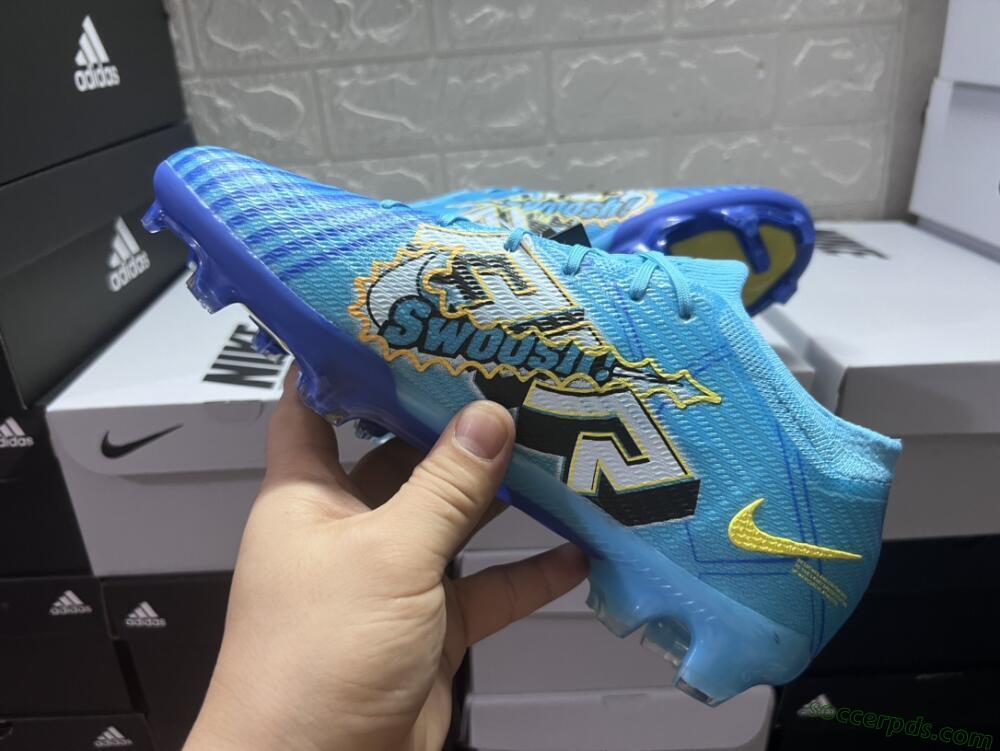 Kylian Mbappe x Nike Air Zoom Mercurial Vapor 15 Elite FG Low-Tops Football Boots - Blue/Yellow/Black